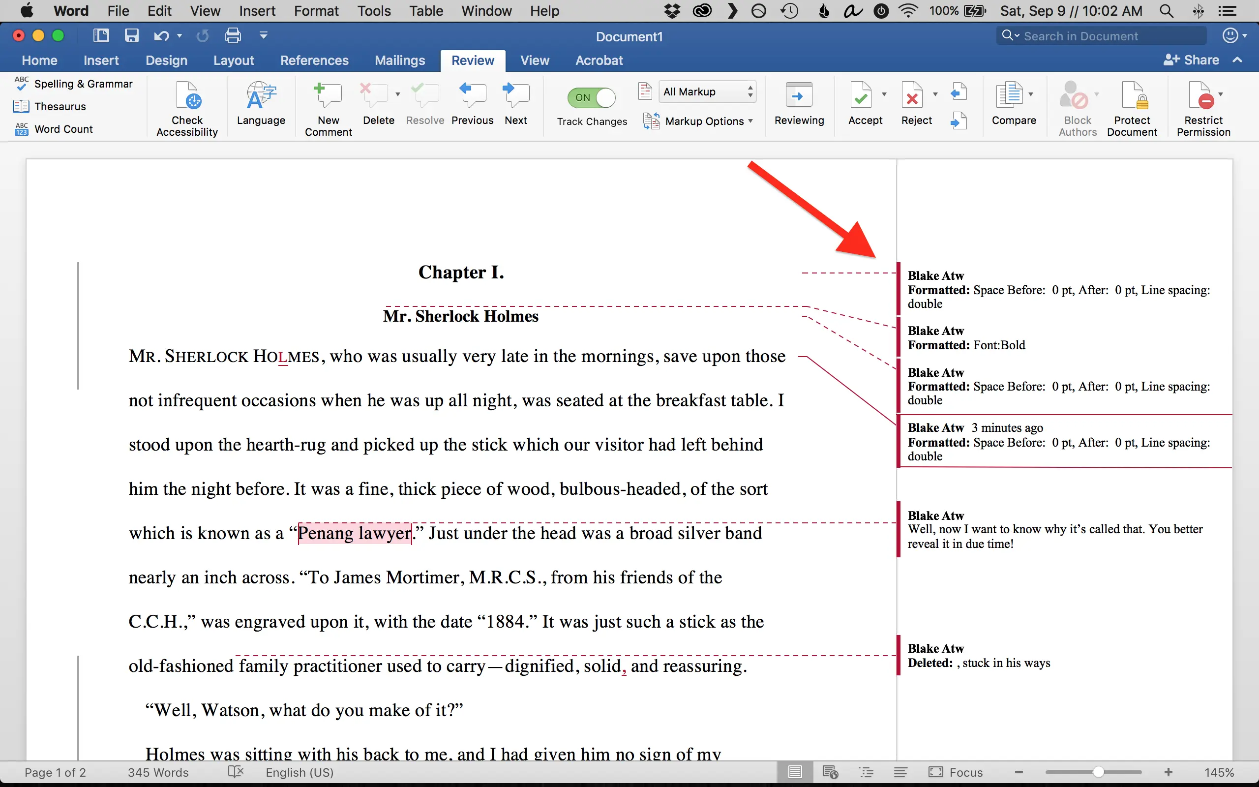 bubblecow's developmental editing tracked changes